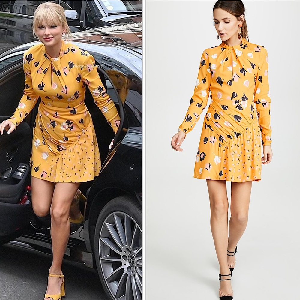 Self-Portrait Yellow Floral Long-Sleeve Mini Dress